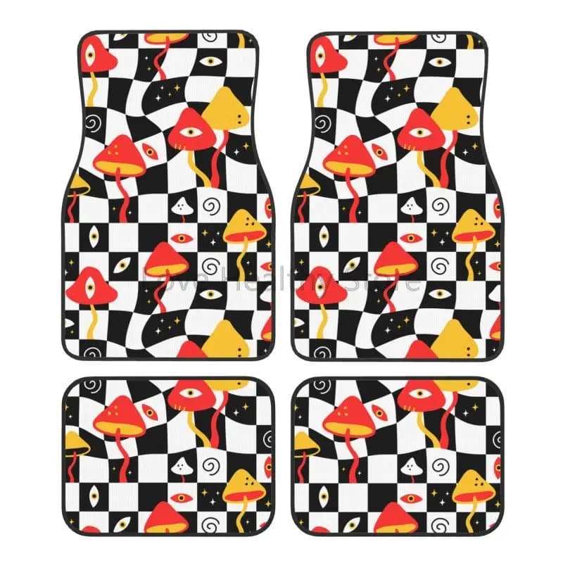 Tappetini per auto psichedelici Trippy Mushrooms Set di 4 pezzi Tappeti per auto Tappetini Tappetini universali antiscivolo Protezione per interni auto