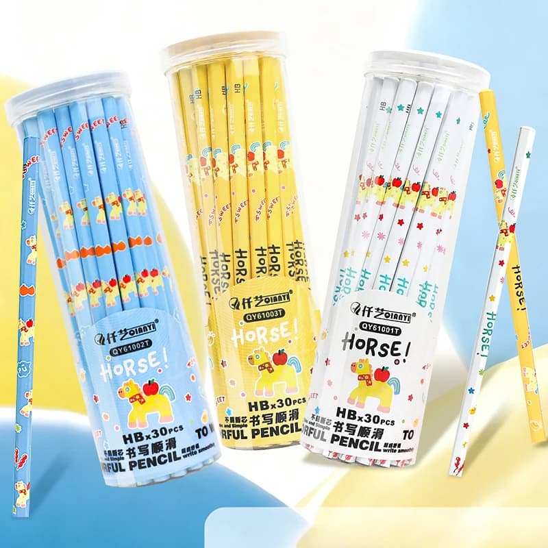 Cute Cartoon Pony Eco Wooden Pencils 30Pcs Hexagonal HB 2B Non-toxic Kids Writing Drawing Pencils School Stationery