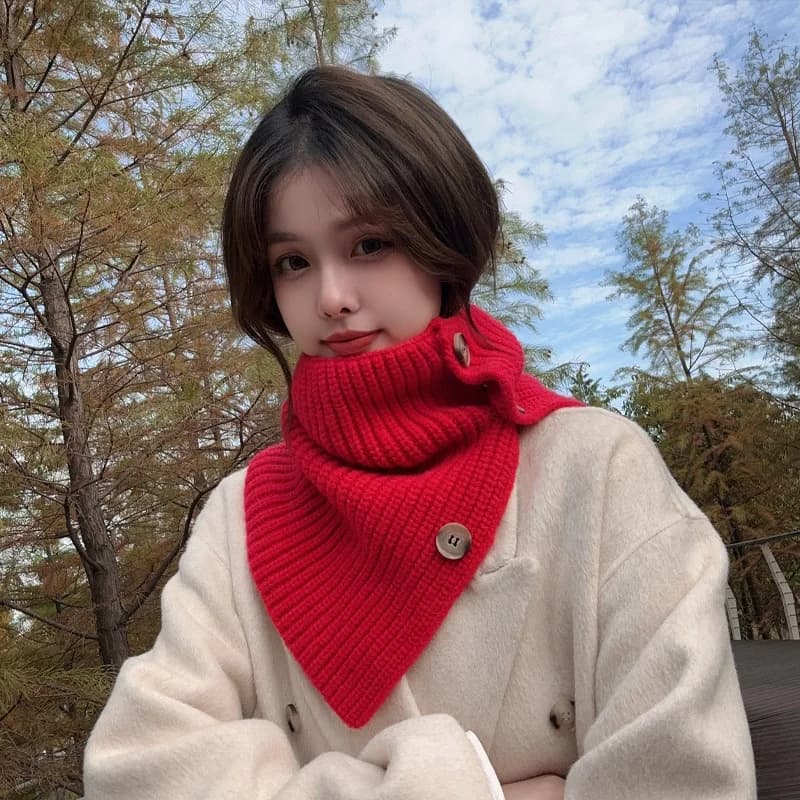Scarf with autumn and winter fake collar, solid color, with buttons, thickened, warm and protective from cold, warm and versatile