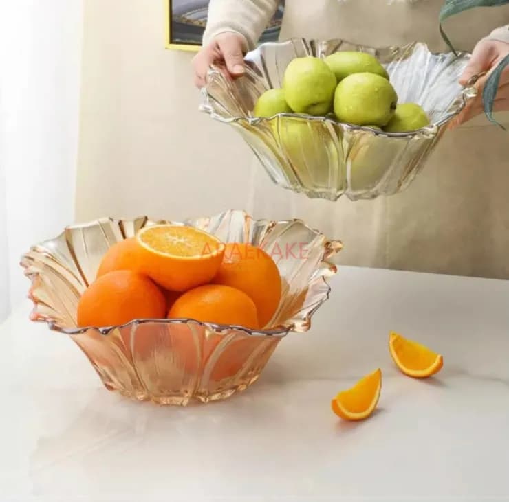 Piatto da frutta in cristallo, posizionamento di snack, piatto di frutta secca, vaso di frutta, piatto di frutta da soggiorno