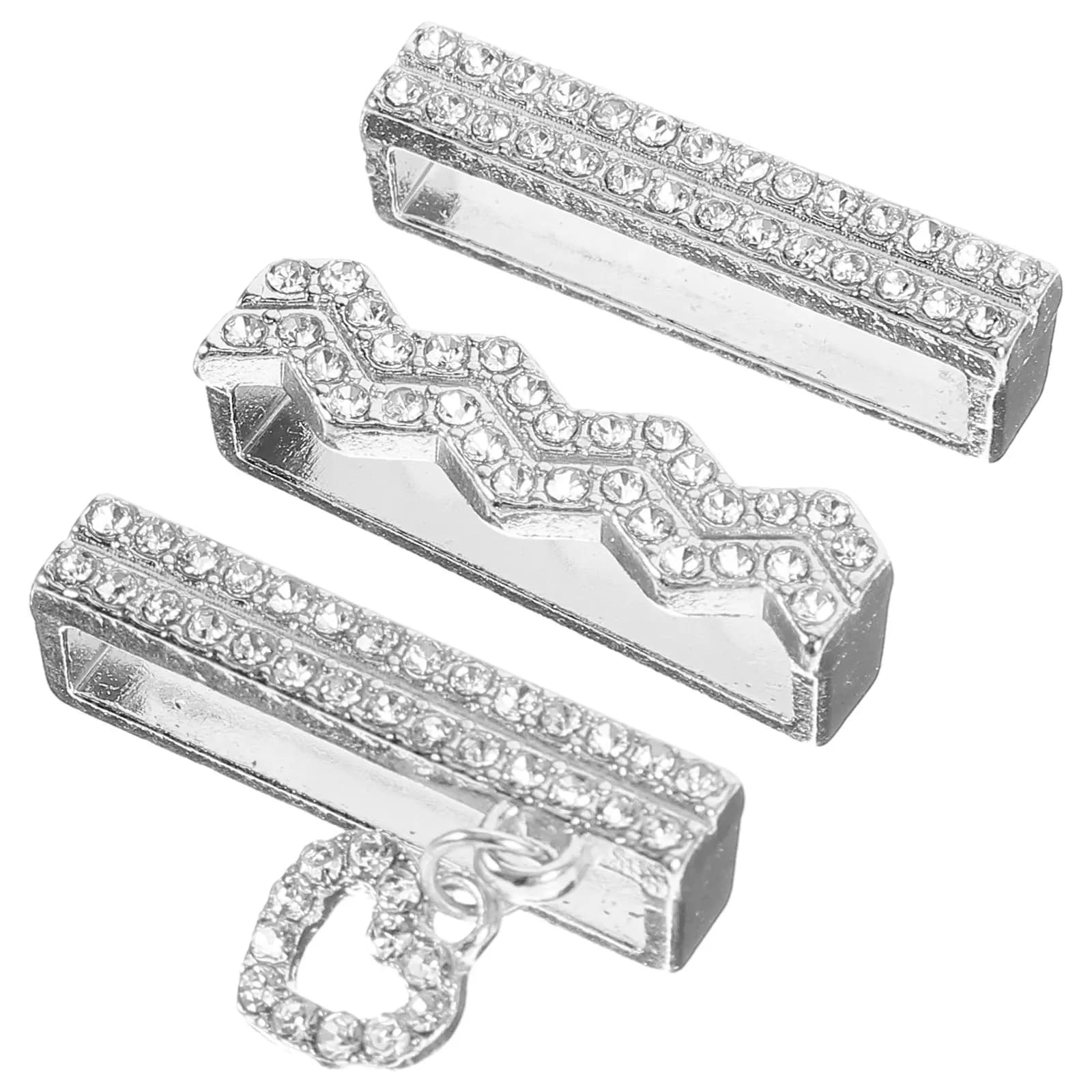 3pcs Pink Metal Rhinestone Charm Love Loop Beaded Watch Strap Decoration Silica Gel Band Pendant Smartwatch Accessories