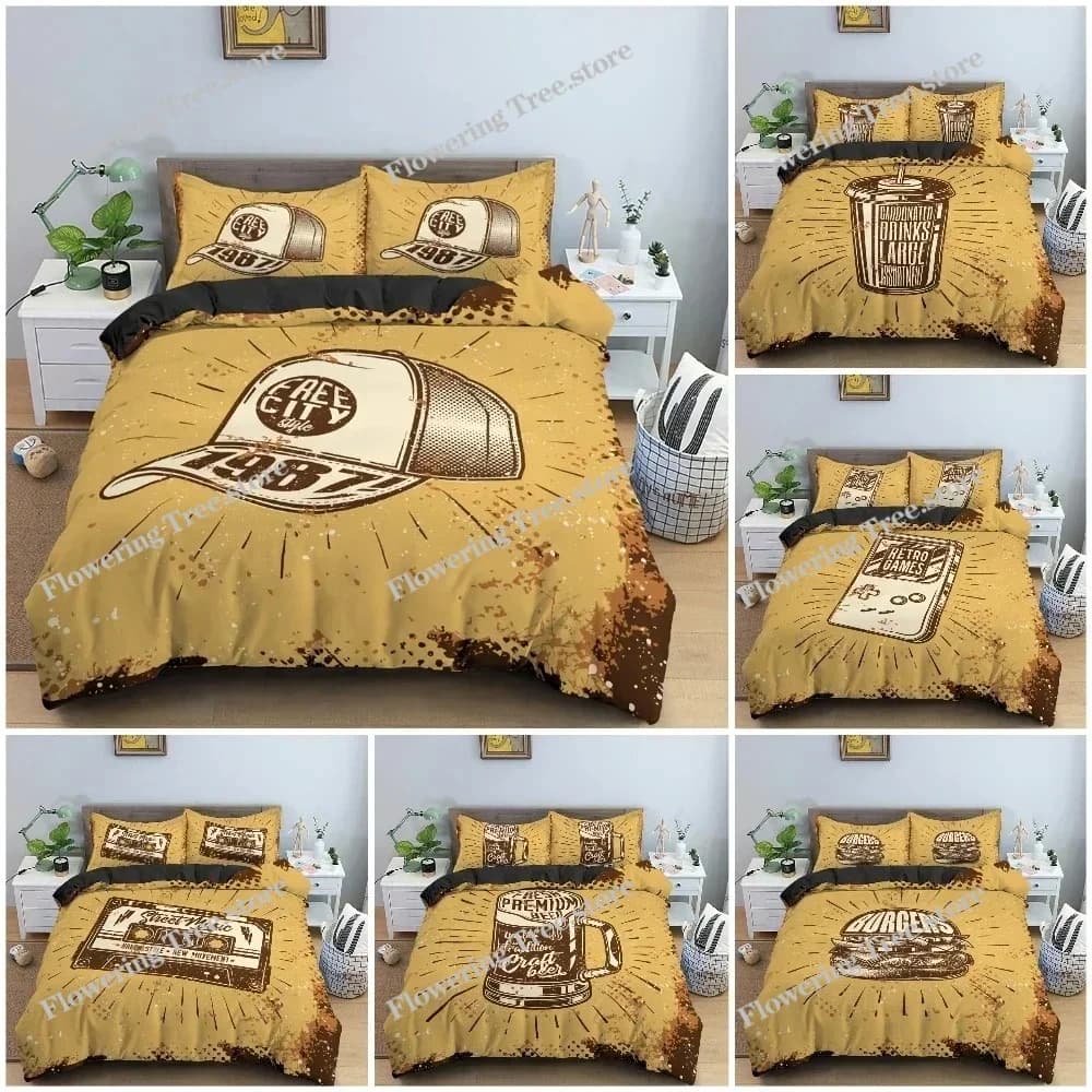 Grunge Background Illustration Duvet Cover Set 3D Retro Bedding Set With Pillowcase King Queen Twin Size Bedclothes