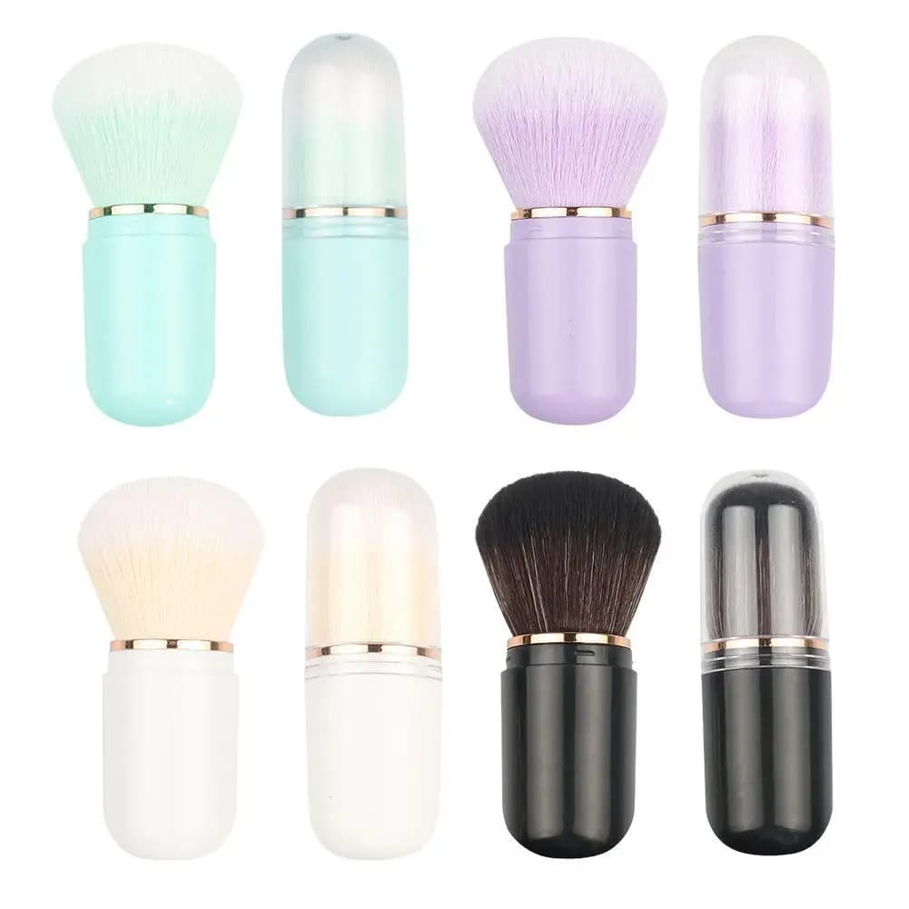 Pennello per Trucco Telescopico Portatile a Forma di Capsula, Pennello per Fondotinta e Fard, Setole Sintetiche Morbide, Strumento Cosmetico da Viaggio, 1 Pezzo