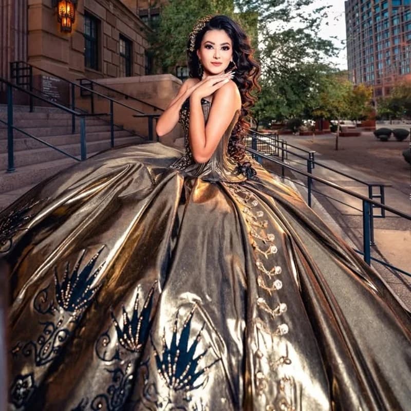 Abito Quinceanera personalizzato color oliva con spalle scoperte Tull cristallo 3D stratificazione di fiori applique abiti da 15 Quinceanera