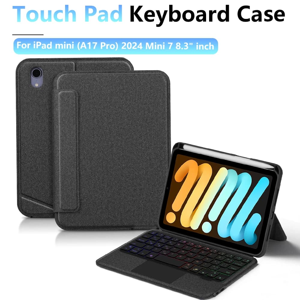 Keyboard Case For iPad mini (A17 Pro) 2024 Mini 7 8.3" mini7 7th 6th Tablet Touchpad Backlit Magic Keyboard Case With Pen Holder
