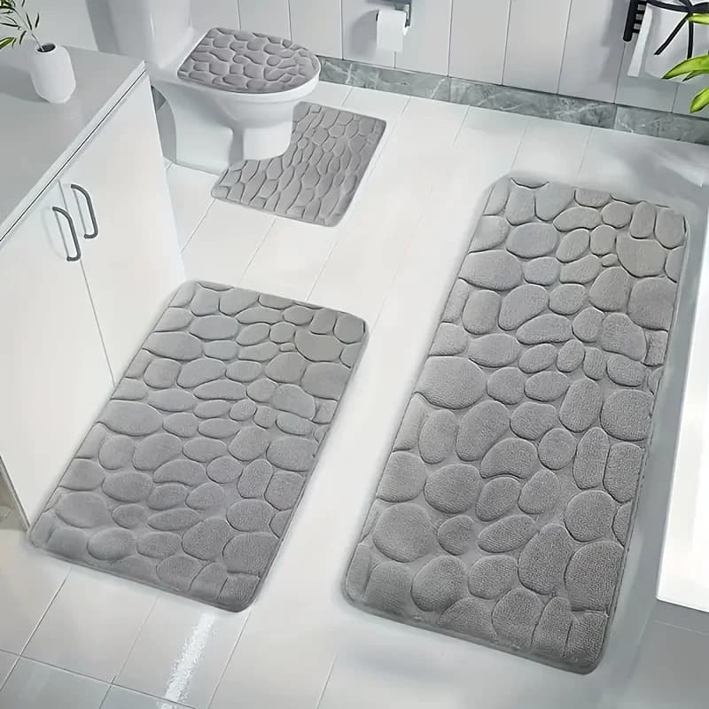 Set tappetino da bagno ad asciugatura rapida in rilievo da 3 pezzi, tappeto da bagno in memory foam morbido antiscivolo, tappeto da bagno anti-fatica in poliestere per pavimento