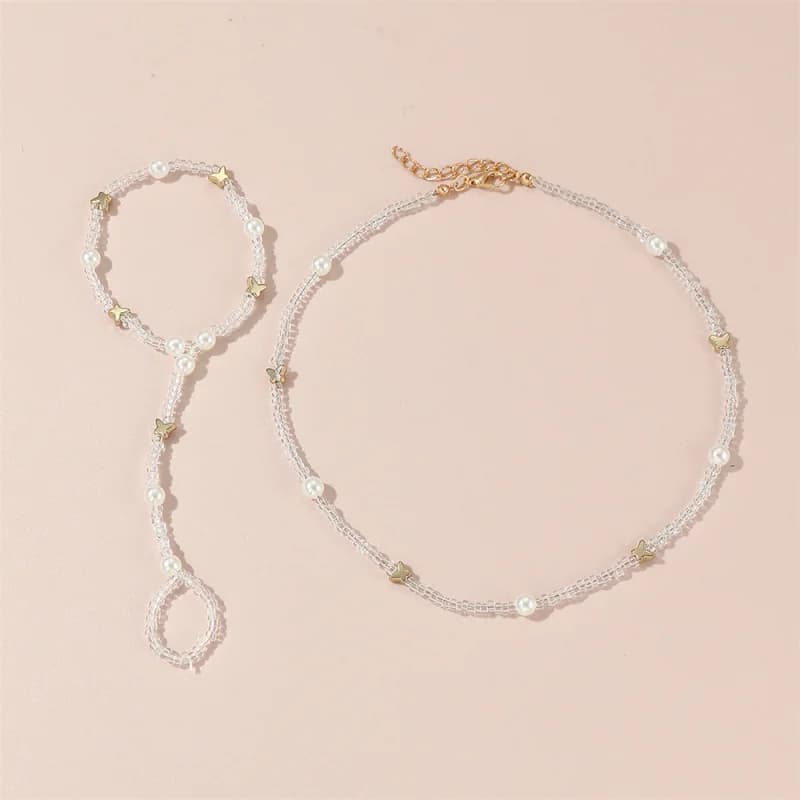 Set di 2/3 pezzi: collana e bracciale minimalisti con perline a forma di farfalla e fiore – Freschi ed eleganti per l'uso quotidiano.