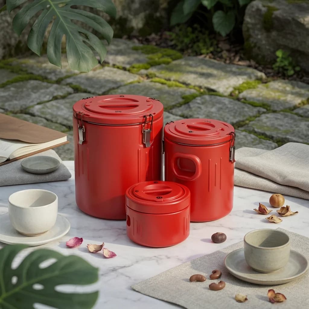 3 Pieces Insulated Food Container Metal Latches Stainless Steel Thermal Container Sweat-Proof Exterior Built-in Handle