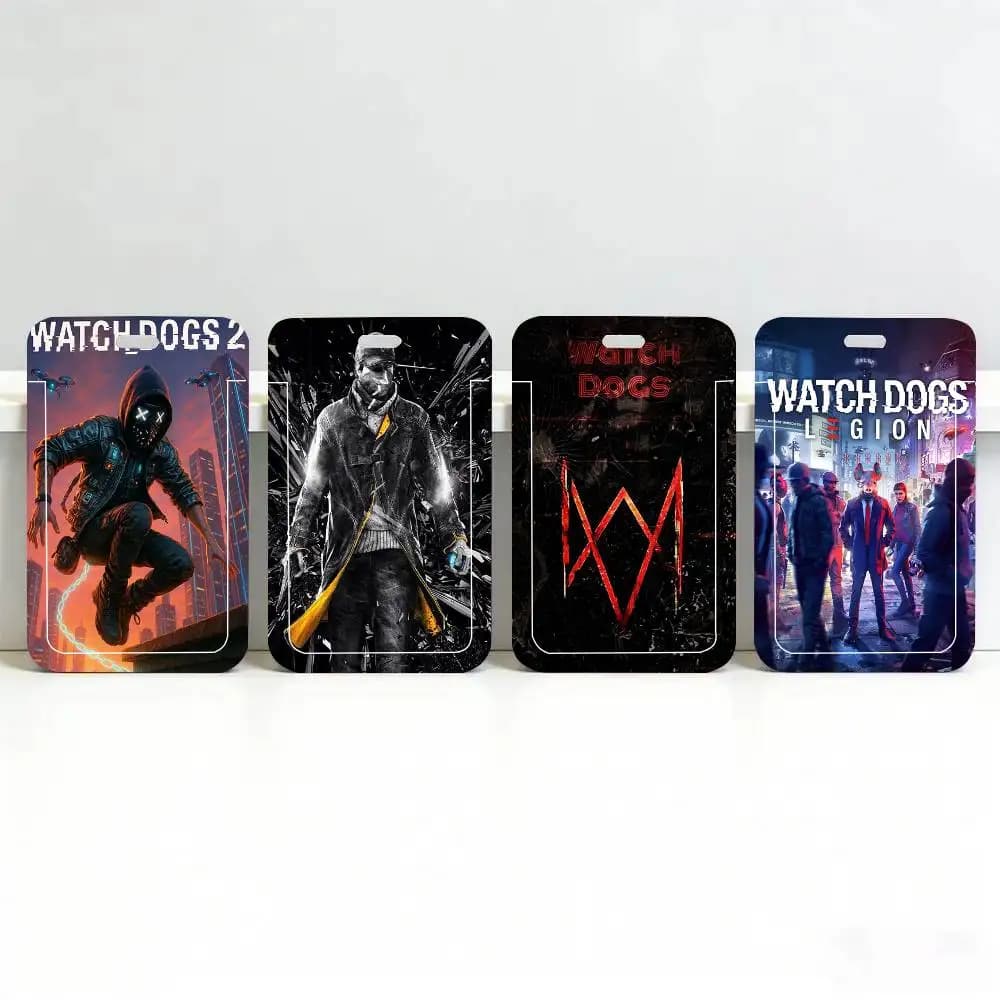 Porta carte con cordino nero W-Watch Dogs Game per carte mensa studentesche e tessere identificative del campus scolastico