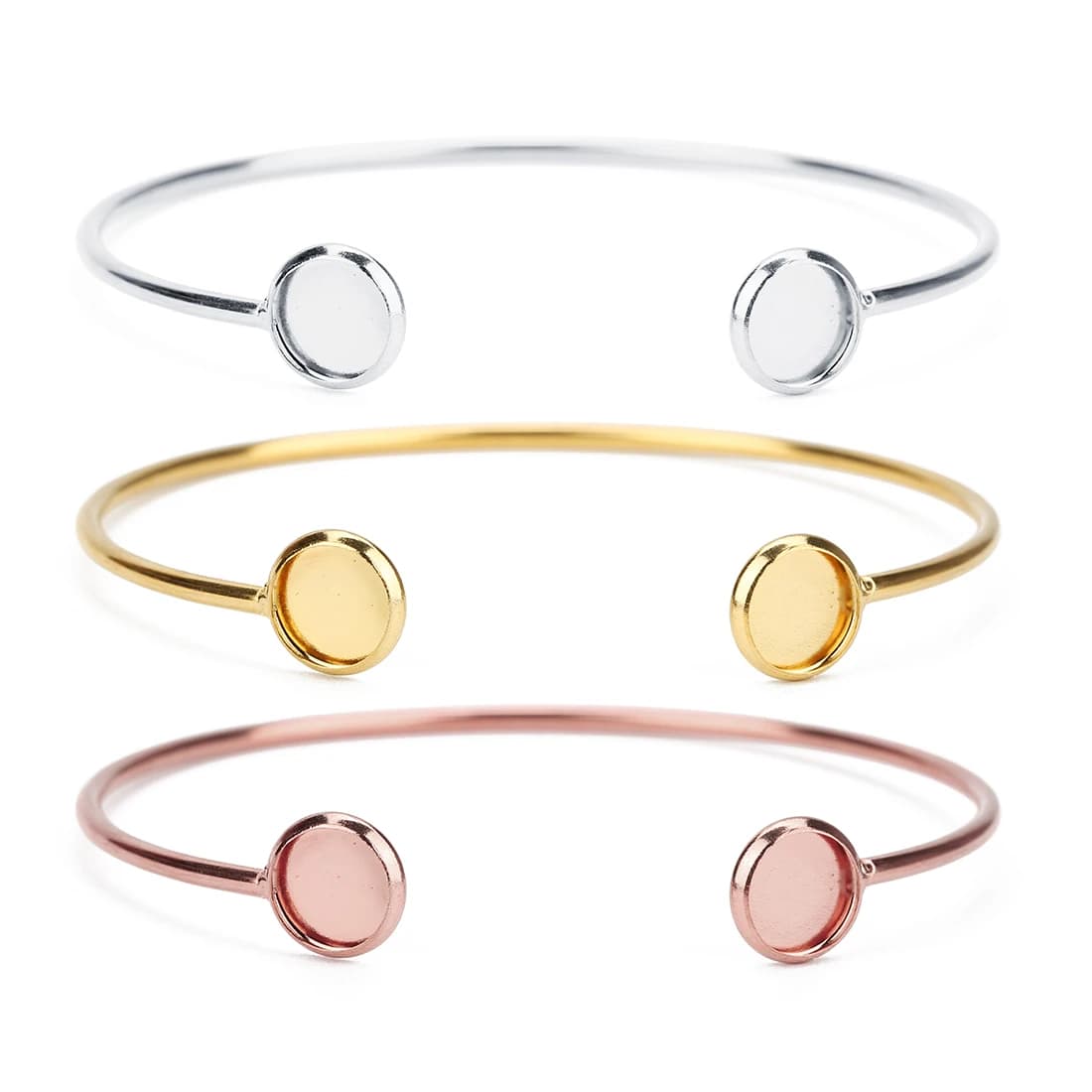 Base per bracciale in acciaio inossidabile da 16,6 cm adatta per cabochon da 8 mm, vassoi per castone, polsino pieghevole, accessori per la creazione di gioielli