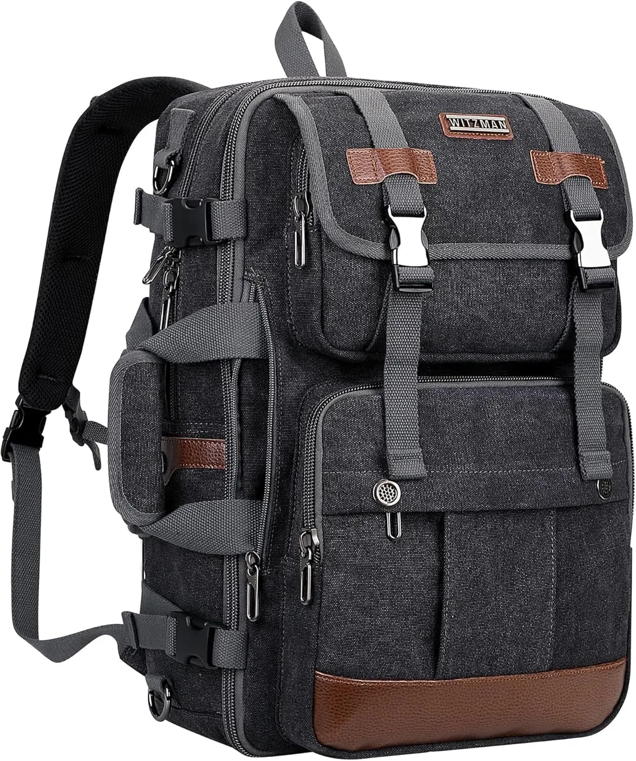 Zaino da viaggio in tela per uomo, zaino grande per laptop da 16 pollici, bagaglio a mano approvato dalle compagnie aeree, zaino convertibile a tracolla