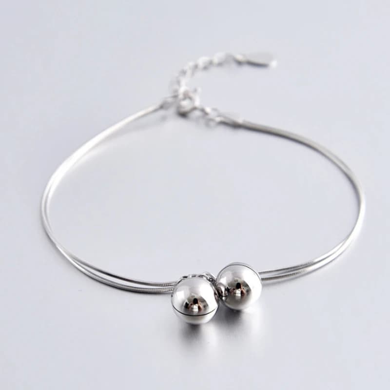 Sterling Silver Color Bracelets for Women Double Layers Bells Charm Female Hand Chain Link Orignal Fashion Jewelry With Stamp