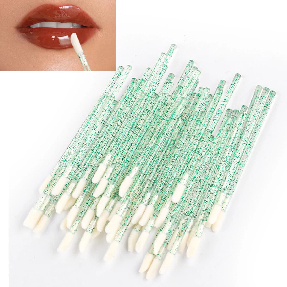 Set of 50 Brushes for Lip and Eyelashes, Mascara Applicators, Lipsticks, Female Makeup Tools
