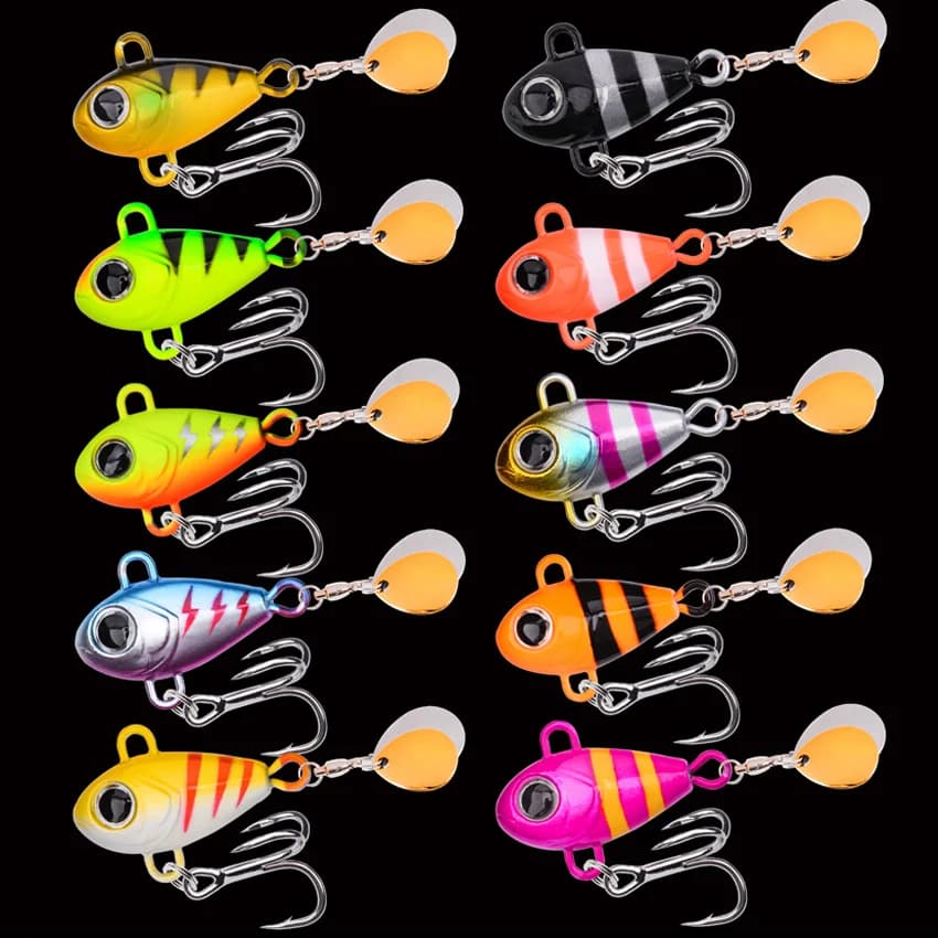 Aorace 10Pcs Spinner Fishing Lures Rotating Sequin Spoon Metal 6g-25g VIB Crankbait Winter Artificial Hard Baits Pesca Lure
