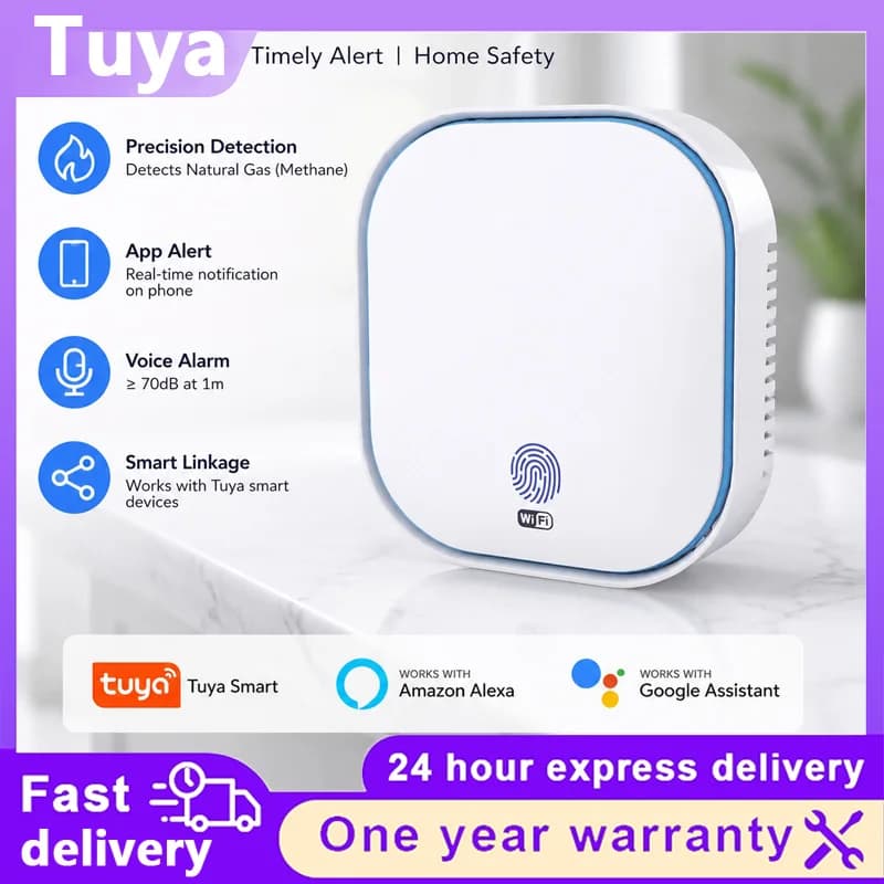 WiFi Tuya Smart Carbon Monoxide Natural Gas Smoke Detector Alarm Sensor for Home Kitchen Shop Parlor Room Fire