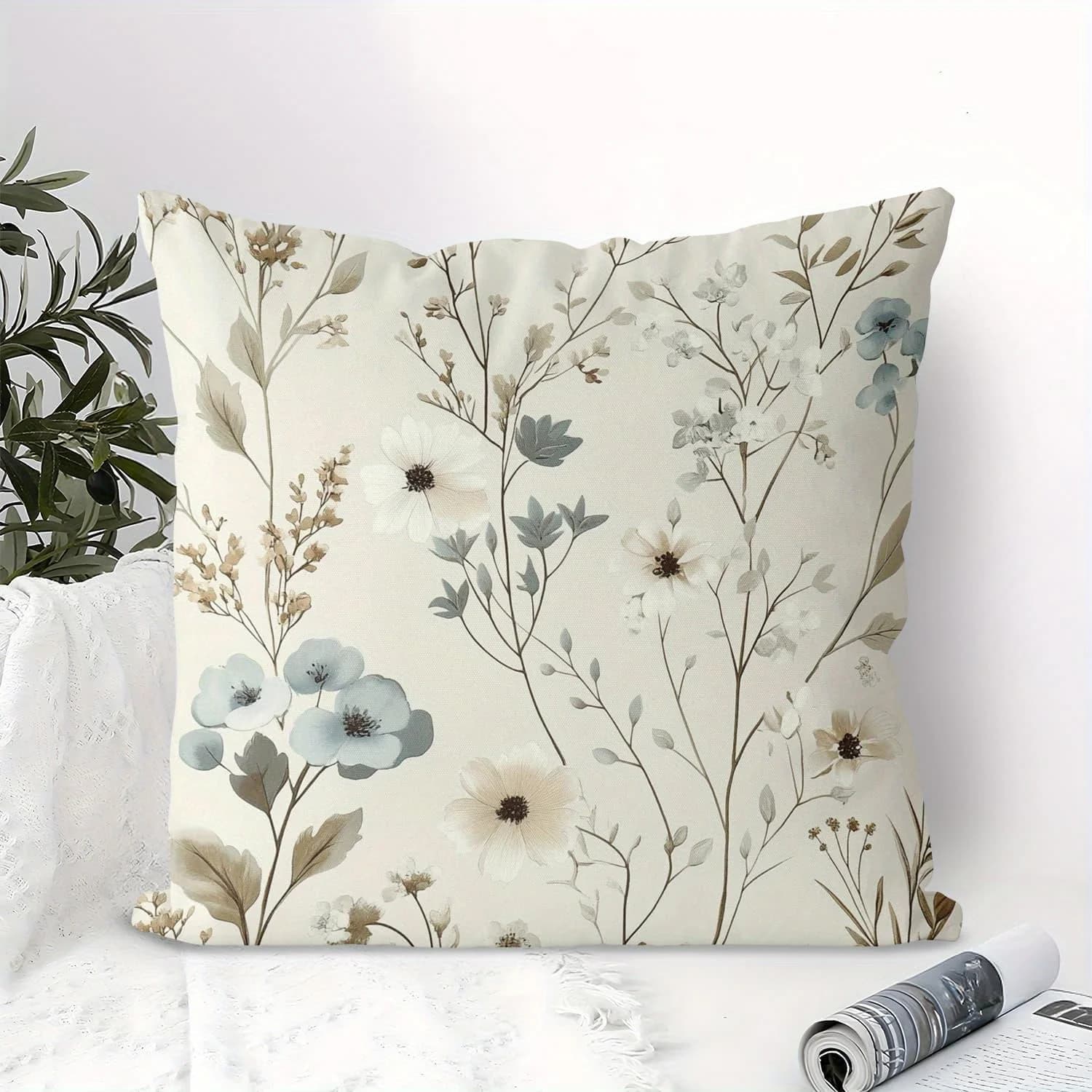 Blue and beige tropical geometric patterned cushion covers, suitable for sofa, chaise lounge, or bed upholstery Machine washable