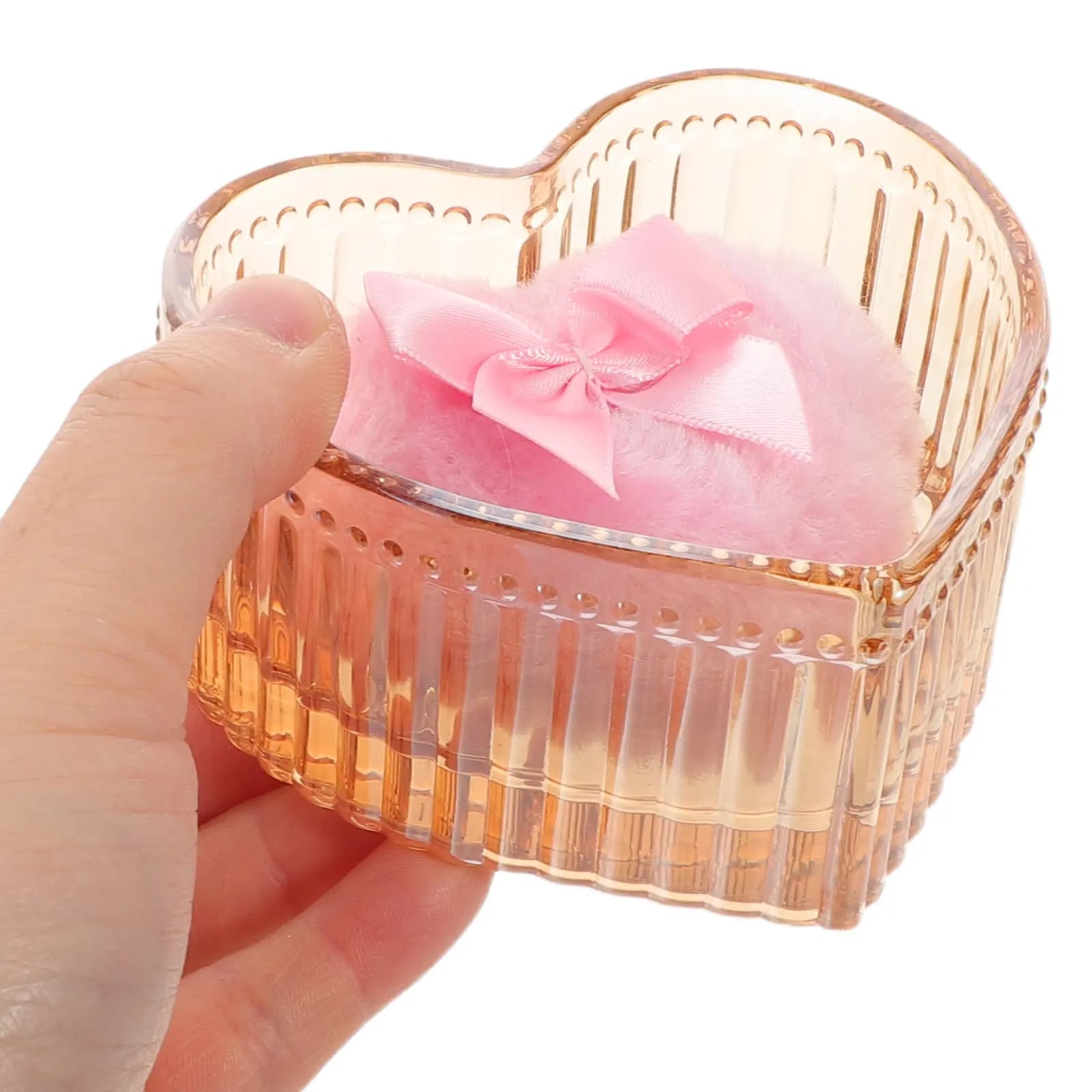 Heart-shaped glass container for make-up duvet, washable applicator for foundation, compact make-up duvet case, cosmetic holders