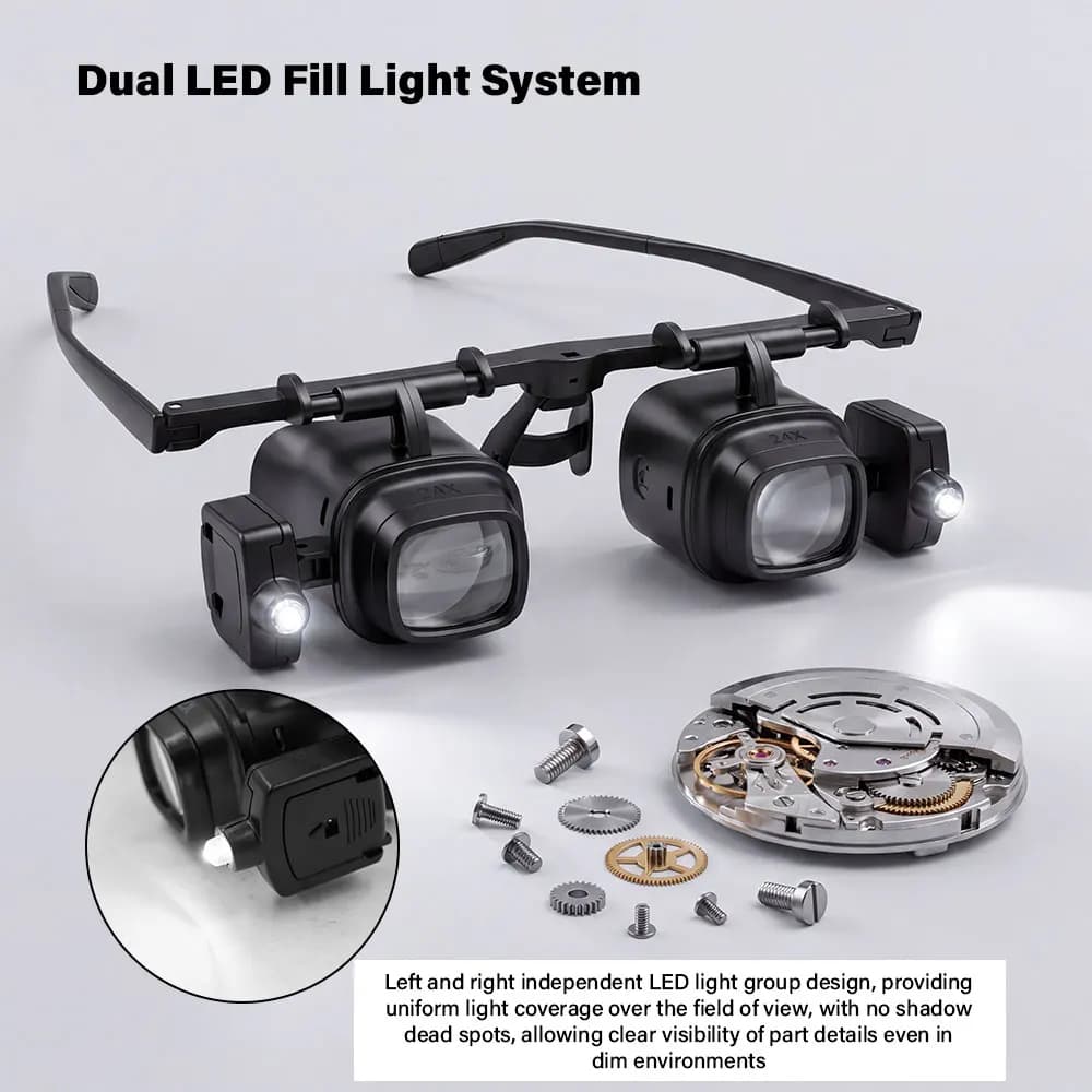 Professional Head-mounted Magnifying Glasses Adjustable Head Mounted Watch Repair Magnifier 2X 6X 10X 24X with LED Lights