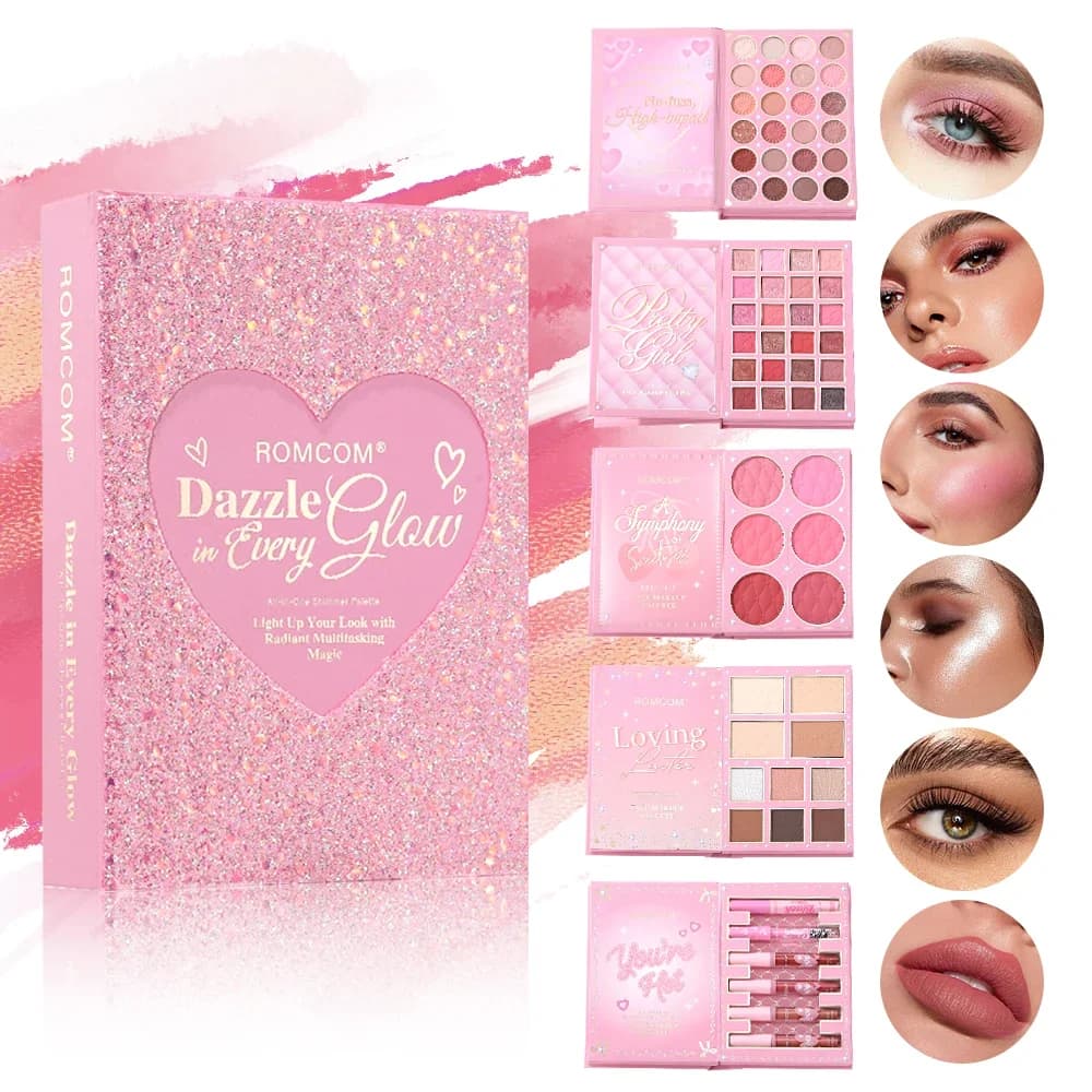 Magic book for all-in-one makeup from 5 pages: complete kit with multi-shade shading, headlight, contour and gloss polish