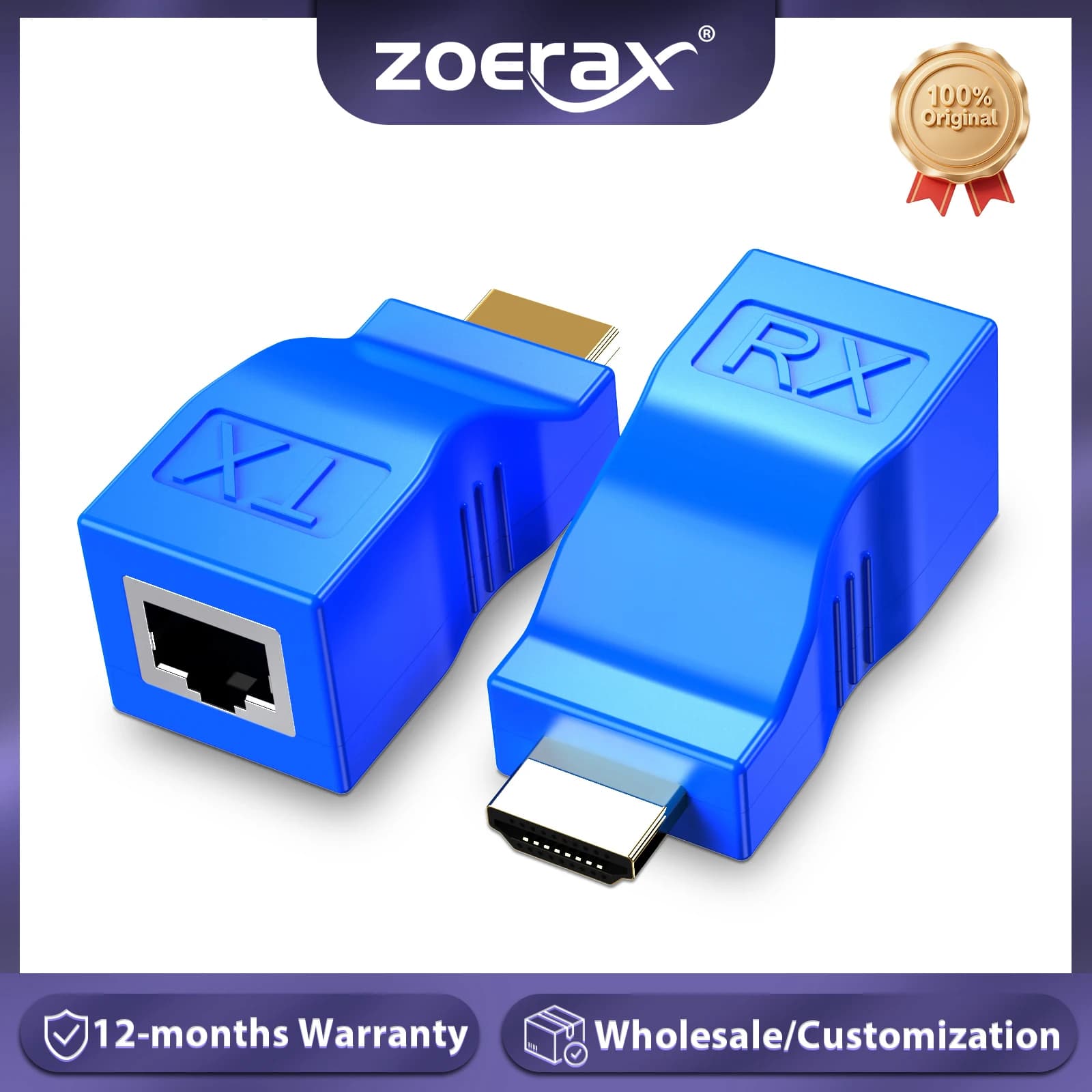 ZoeRax HDMI to RJ45 Single cable extension without loss from 30 M HDMI to RJ45 Cat 5e/6 Converter for HDTV PS4 STB 4K 2K