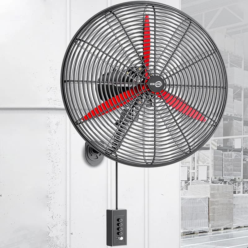 Ventilatore da parete industriale ad alta potenza con controllo del filo, energia eolica regolabile, scuotendo la testa, corno, lama in metallo, ventilatore da parete commerciale