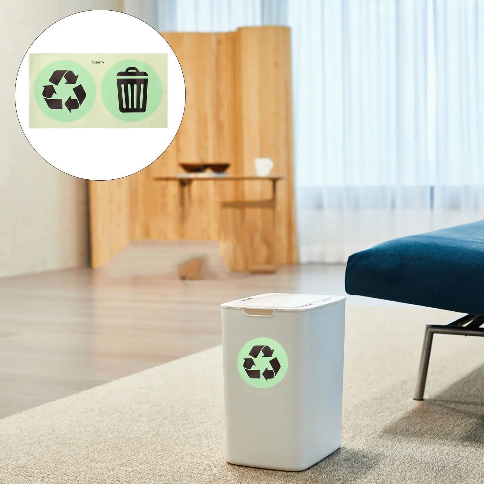 Noctilucous Trash Can Stickers 1 Sheet PVC Recycling Labels Waterproof Self-Adhesive Waste Sorting Decals for Metal Bins Windows