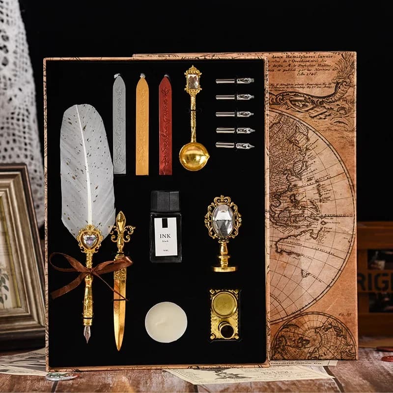 Retro Vintage Calligraphy Feather Dip Pen Writing Ink Set Stationery Quill Fountain Pens Creative Vintage Pen Dropshipping
