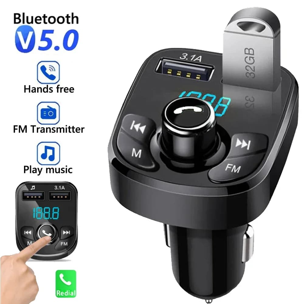 Caricabatteria per auto Bluetooth Trasmettitore FM Audio Lettore MP3 per auto doppio USB Autoradio Caricatore vivavoce 3.1A Caricatore rapido Accessori per auto