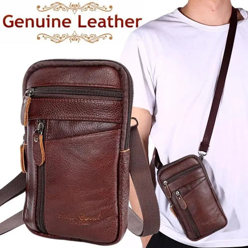 Borsa da uomo in vera pelle, borsa verticale per telefono, borsa a tracolla multifunzionale con cerniera antifurto, borsa a tracolla casual da viaggio