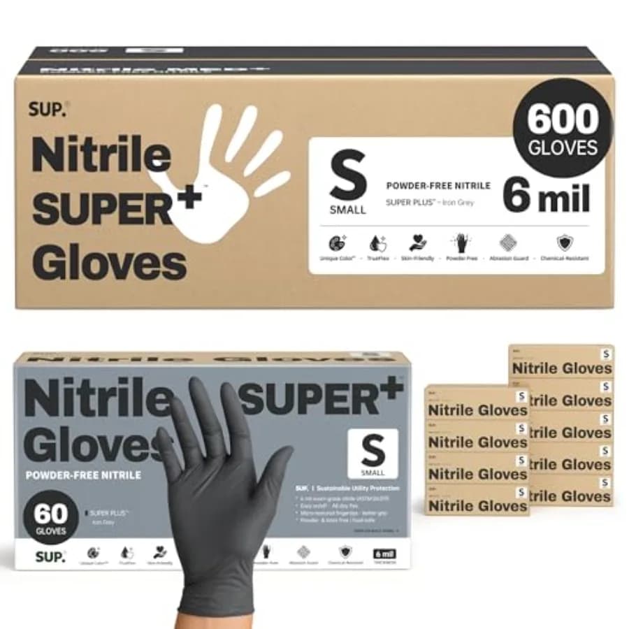 Guanti in Nitrile Nero SUPER+ RESISTENTI 6 Mil Monouso Resistenti alle Sostanze Chimiche Senza Polvere e Lattice per Uso Medico, Cucina, Pulizia 600 Pezzi