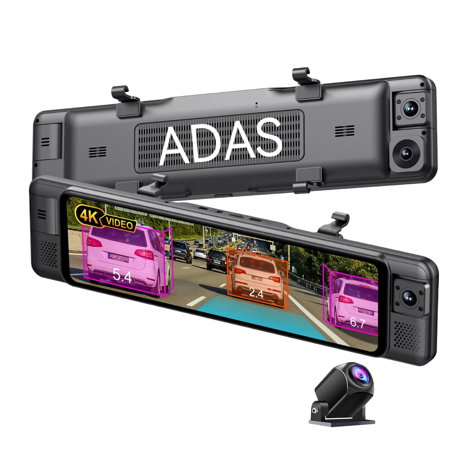 ADINKAM 11 Inch IPS 4-Channel 4K Rearview Mirror Dash Cam 360 Panoramic Touchscreen WiFi APP ADAS BSD LCA G-Sensor Night Vision