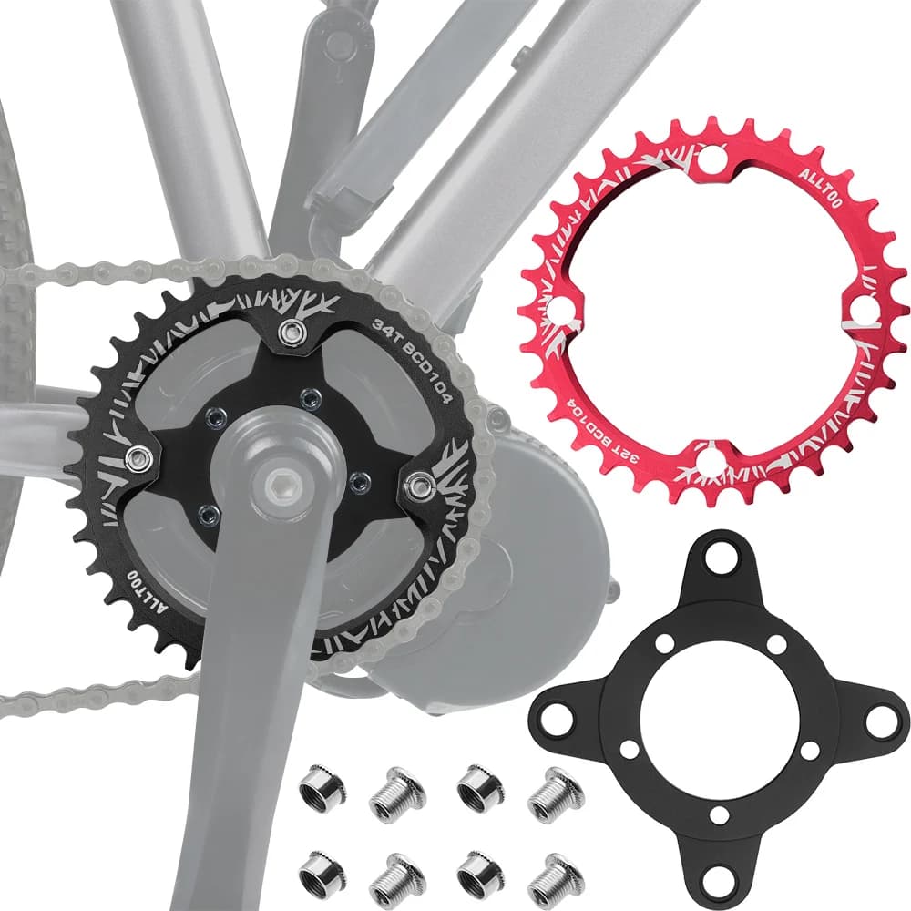 ALLTOO Parte Della Bici Bafang 104BCD Motore 32T/34T/36T/38T Guarnitura Corona Ruota di Catena Della Bicicletta Forma Rotonda Stretta Larga Singola Piastra