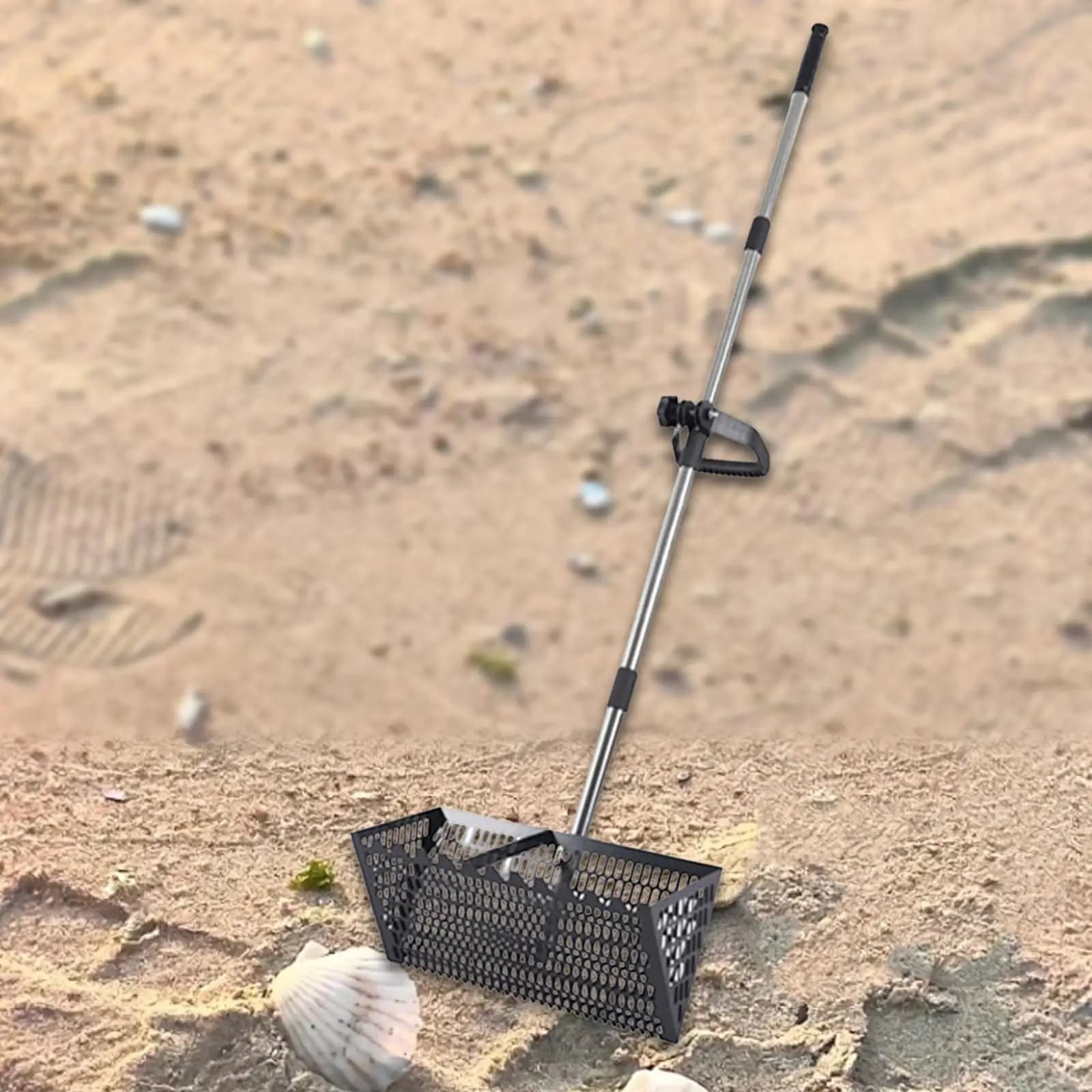Setaccio per sabbia, rastrello, cestino largo, paletta per lettiera per gatti, manico estensibile per la ricerca di pulci sulla sabbia da spiaggia e la pulizia della lettiera domestica