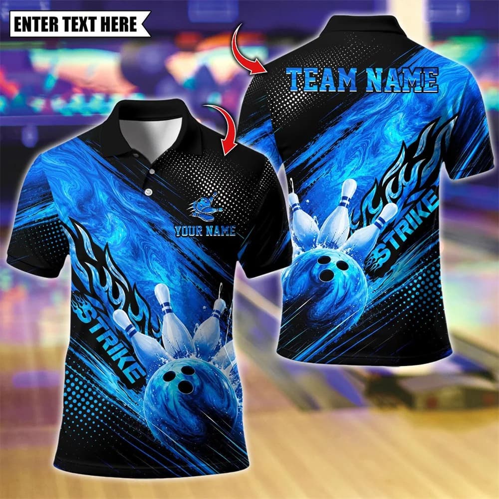 Men's Custom Polo Shirt Short Sleeve Bowling Ball Flame Graphic Personalized Team Name Summer Breathable Golf Sports Tops new