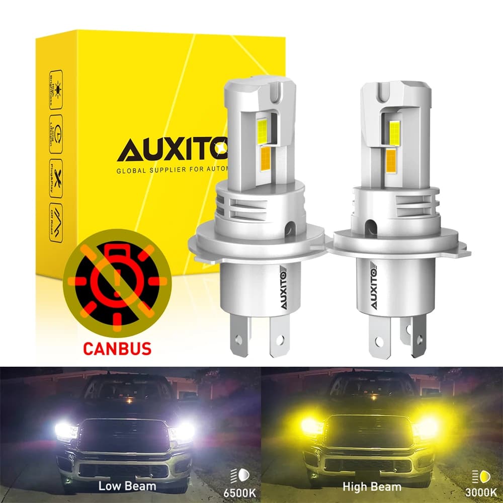 AUXITO 2Pcs Car Headlight LED H4 9003 LED Dual Color White Yellow Canbus Auto Light Bulbs High Low Beam Headlamp H4 12V No Error