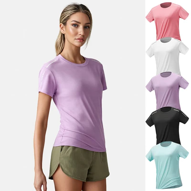 Women Quick-Drying Running T-Shirt Ice Silk Reflective High Elastic Breathable Running Sports T-Shirt Summer Cool Short Sleeves
