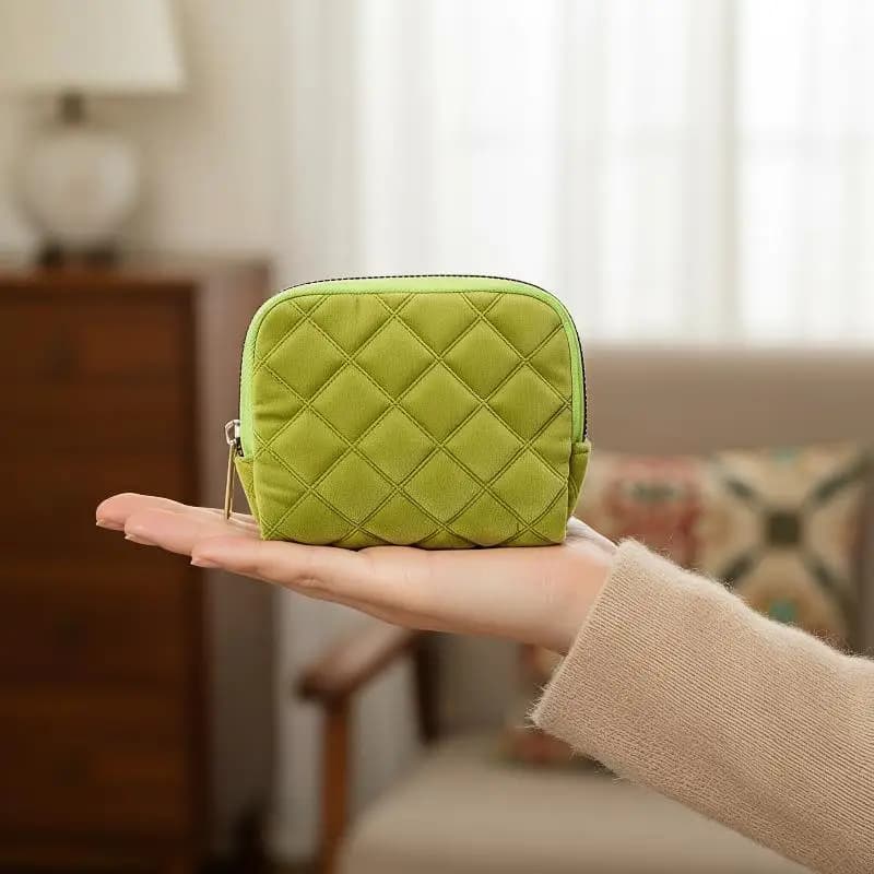 Quilted Velvet Mini Jewelry Storage Pouch Sturdy Zipper Soft Lining Travel Essentials for Women Rings Earrings Organizer