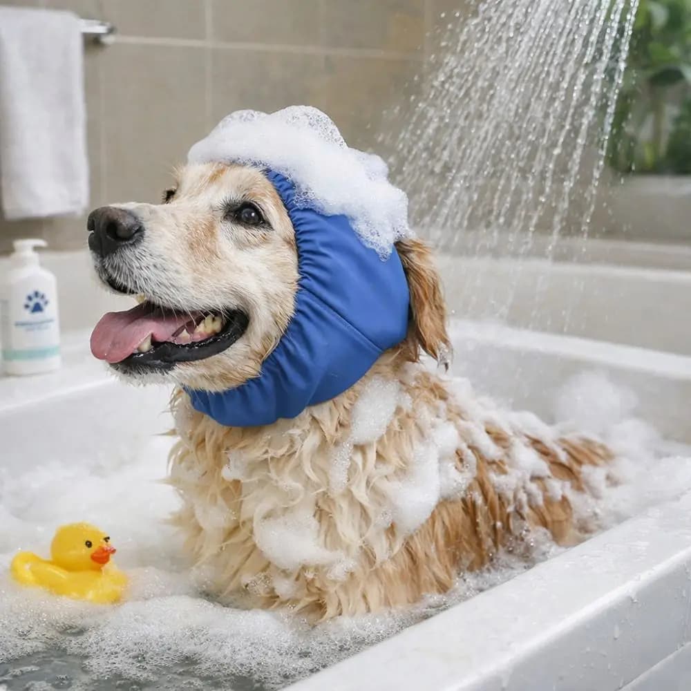 Paraorecchie Impermeabili per Cani Riduzione del Rumore Cappuccio Calmante Regolabile Protezione dell'Udito Elastico Cappello da Doccia per Gatti Fuochi d'Artificio