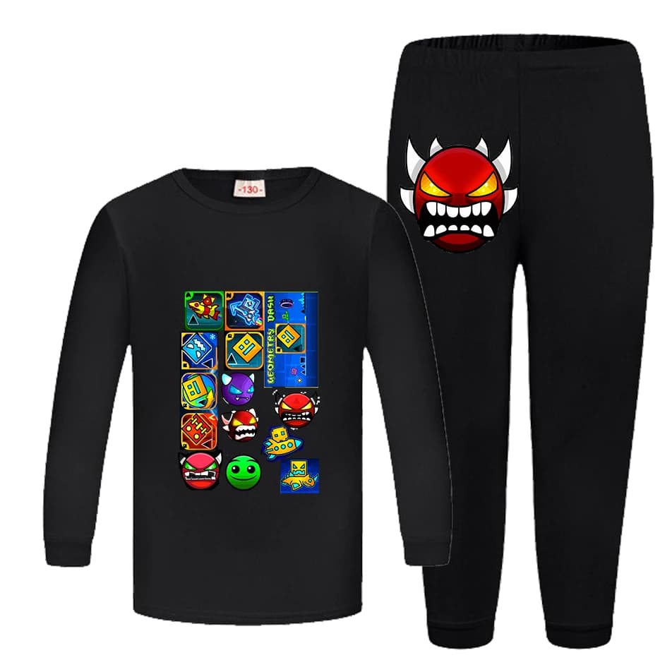 New Geometry Dash Pajamas Kids Cartoon Fashion Clothes Sets Girls Homewear Tops + Pants 2pcs Set Boys Casual Sleepwear 4-16 Yrs