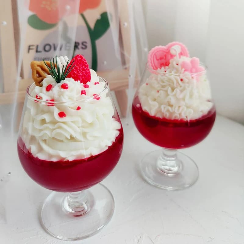 Romantic glass of creamy red wine, perfumed candle, soy wax, decoration for dinner, handmade gift, perfect for birthday parties