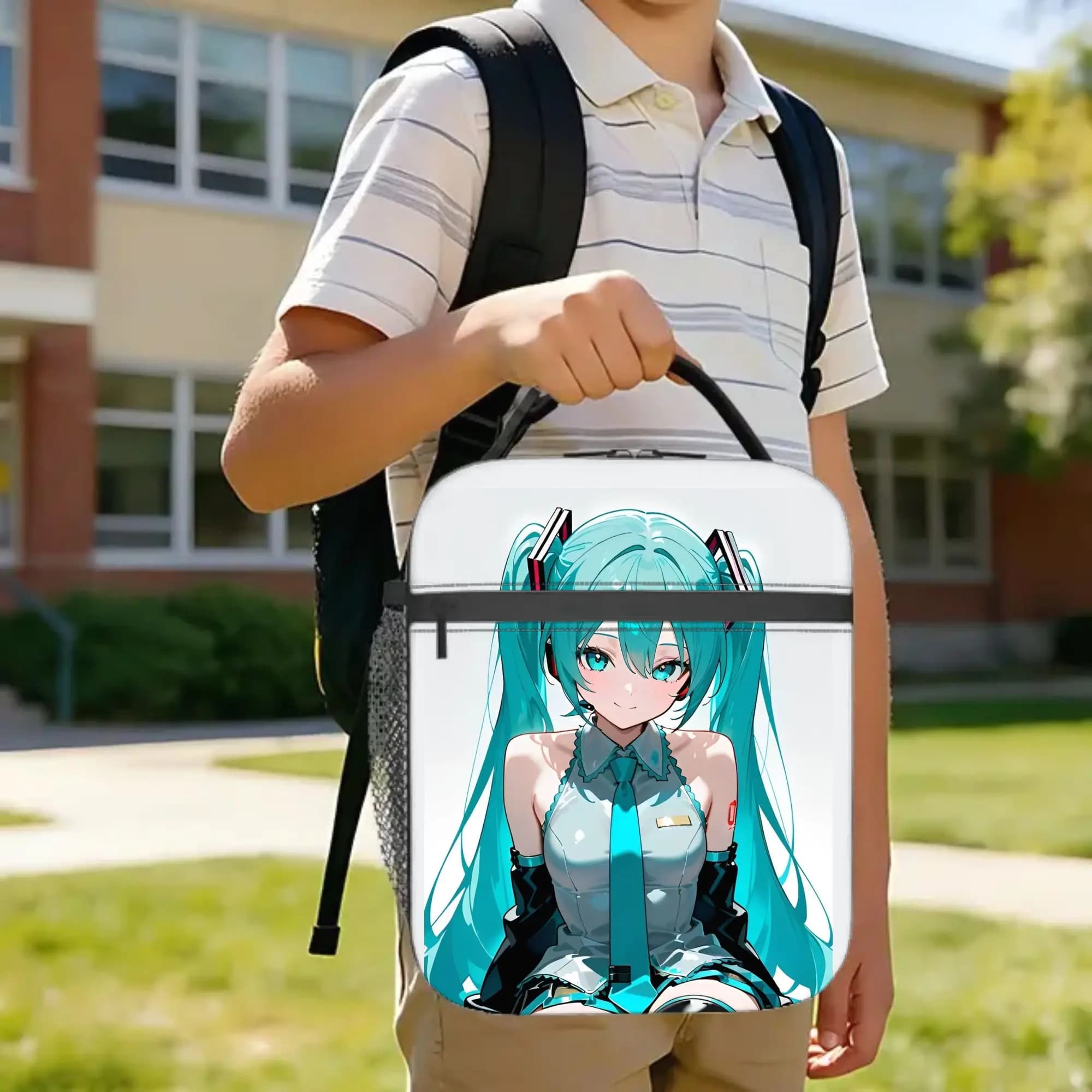 Hatsunes Mikus Insulated Lunch Bags Thermal Bag Reusable,Meal Container High Capacity Tote Lunch Box Food Storage Bags