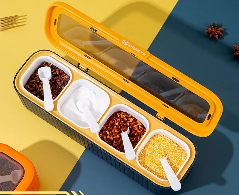 Nordic Home Seasoning Box Divided 4 in 1 Spice Airtight Set Moisture Proof with Lid Kitchen Spice Box