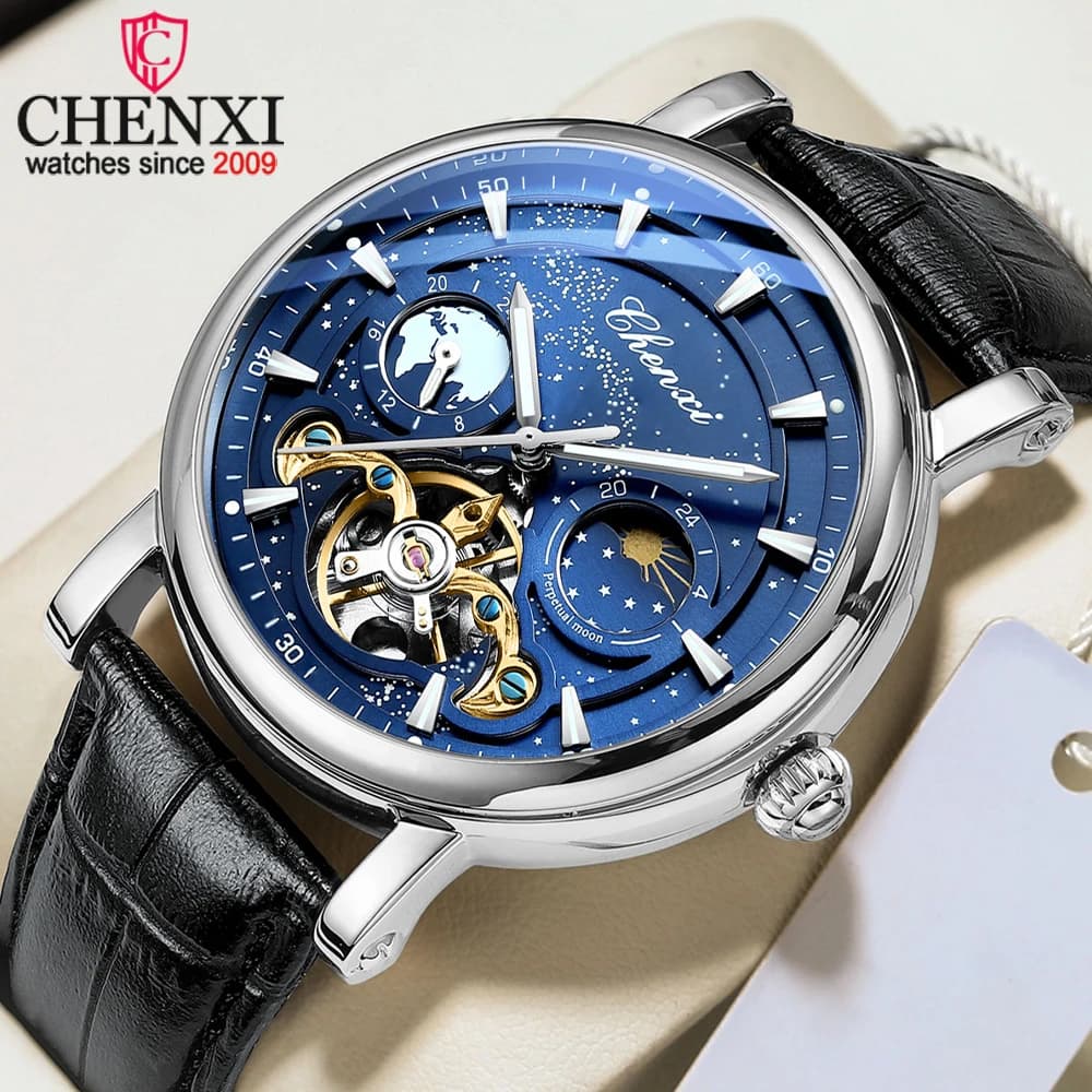 CHENXI New Men's Automatic Watch Mechanical Wrist Watch with Best Brands Leather Strap Men's Waterproof Luminous Quartz Watch