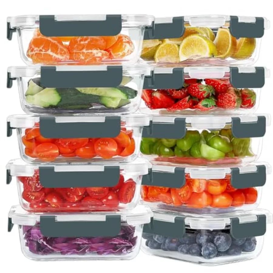 10 Confezioni di Contenitori in Vetro da 22 oz per Preparazione Pasti, Contenitori per Alimenti con Coperchi Ermetici, Scatole per Pranzo Senza BPA, Adatte a Microonde e Forno