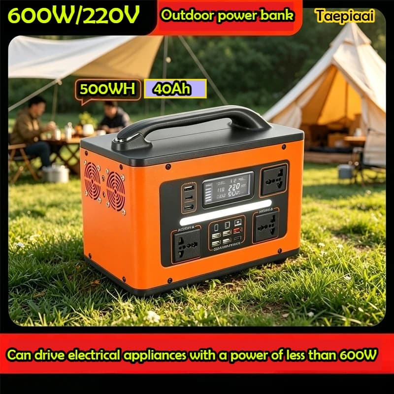 Stazione di Alimentazione Portatile Taepiaai 600W, Batteria LiFeP04 500WH 220V 40Ah per Campeggio, Camper, Casa e Emergenze Elettriche