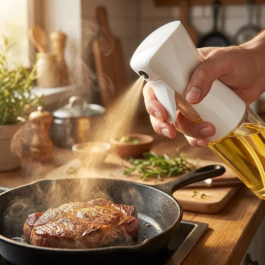 Spruzzatore d'olio a pressione per cucina, antipolvere, dosatore di olio per friggitrice ad aria e uso domestico per condimenti
