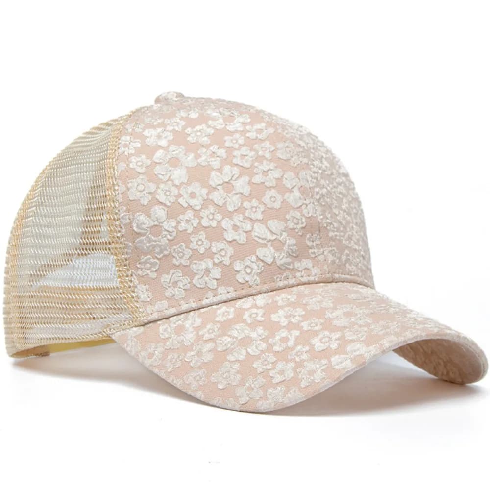 New Lace Flower Mesh Cap Adjustable Breathable Baseball Cap with Curved Brim Casual Sun Hat Summer Outdoor