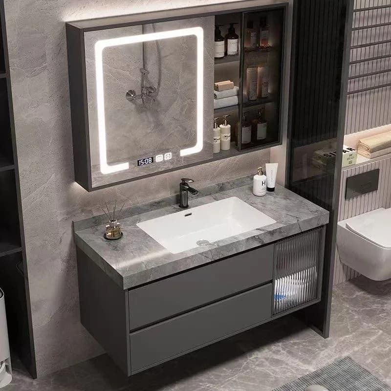 Mobile da bagno di lusso Vanity Lavandino in ceramica Specchio Organizzatore di stoccaggio Armadietto da bagno Cassetti Trucco Meuble Mobili per la casa