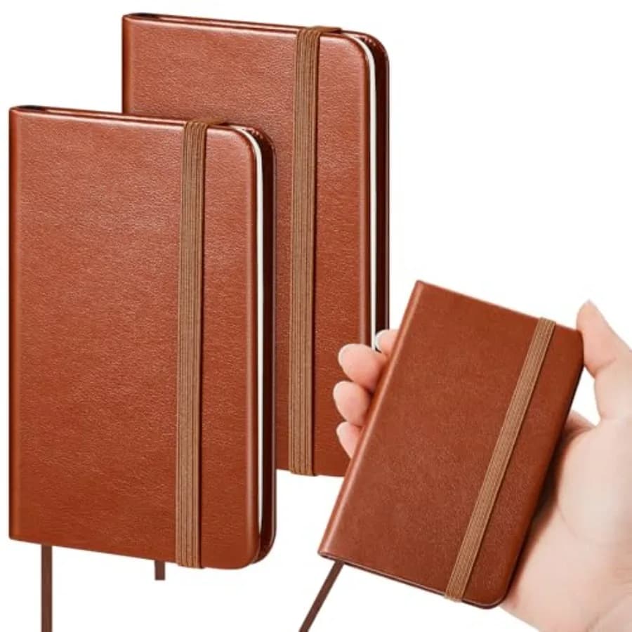 2 Pcs Mini Leather Pocket Notebook Bulk, 4 x 2.5 Inch Small Journal Note Book, 50 Sheets Hardcover Tiny Notepad Lined for Offic