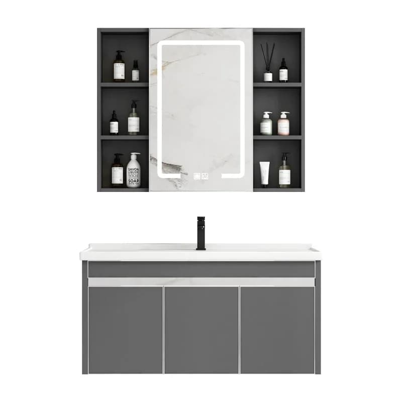 Mobiletto da bagno Nordico in lega di alluminio Minimalismo italiano Ceramica Smart Specchio da bagno Portaoggetti Mobili per la casa Arredo Bagno